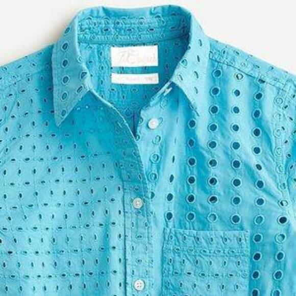 NWT Island Blue Classic J. Crew Eyelet Button Up, Size 4 - Picture 2 of 6